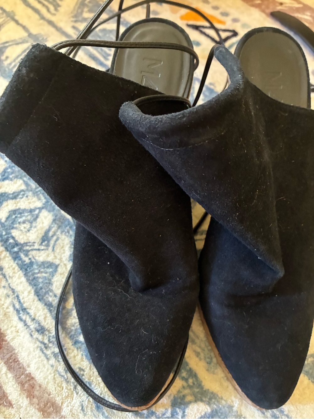 M4DE Black Suede Cork Wedge Mules with Ankle Tie Made in Brazil 8.5 - Picture 3 of 6